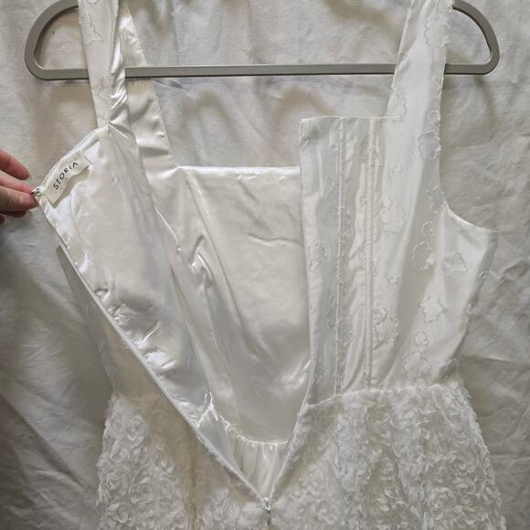 Storia White Corset 3D Floral Ribbon Sleeveless Mini Dress Large Satin Coquette - Picture 11 of 12